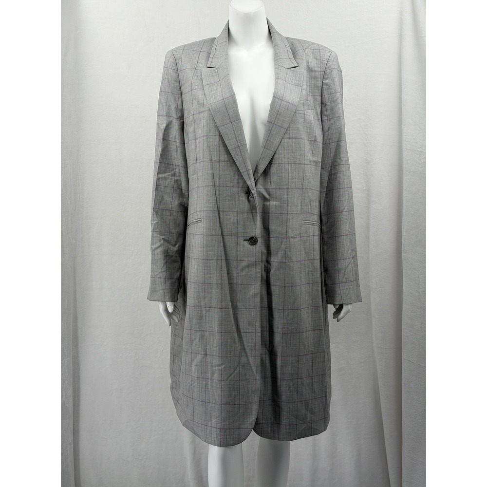 Indochino Blazer Womens XL 1X Gray Windowpane Longline Office Preppy Academia